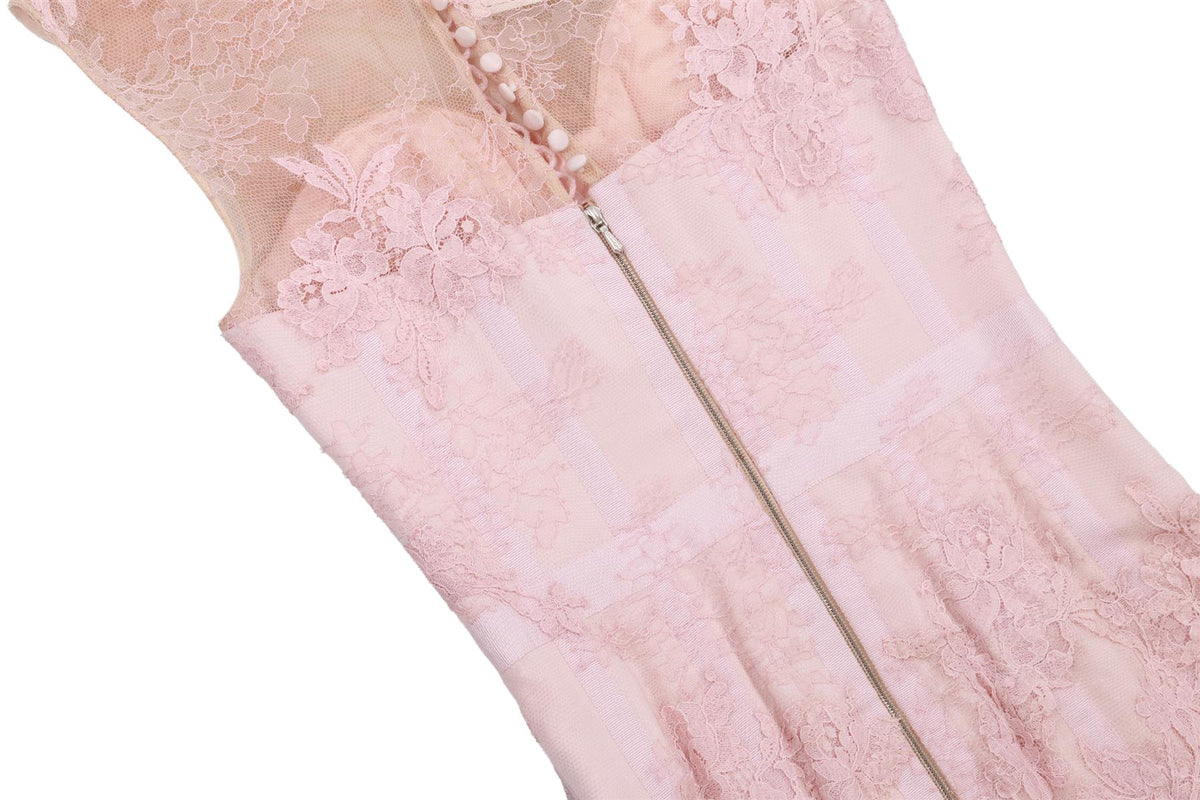 RALPH & RUSSO COUTURE PINK LACE MIDI DRESS XSMALL