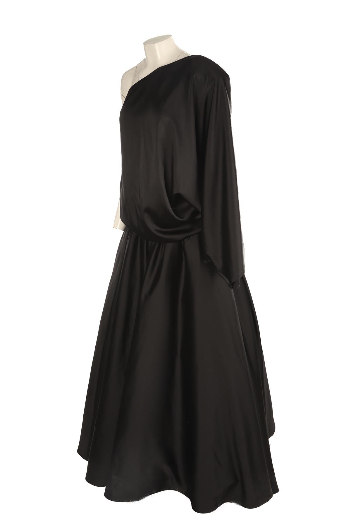 THE NEW ARRIVALS + ILKYAZ OZEL BLACK SATIN MAXI DRESS SMALL