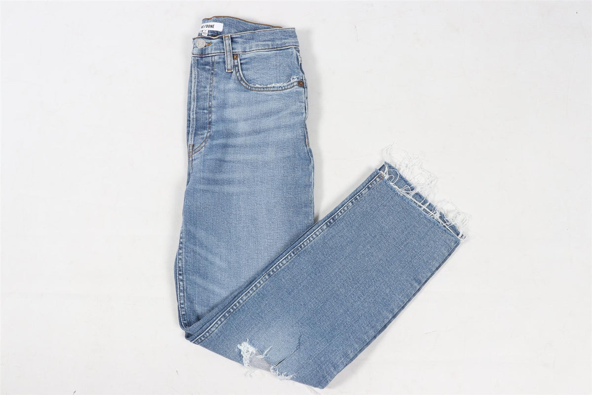 RE/DONE BLUE HIGH RISE STRAIGHT LEG JEANS W27 UK 8-10