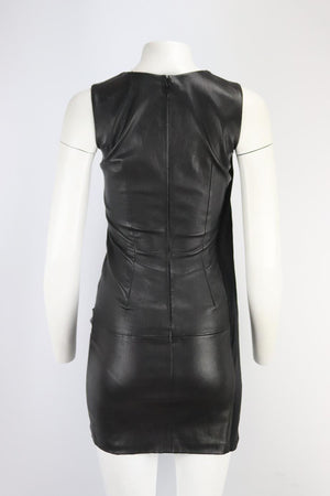 JITROIS DRAPED JERSEY AND LEATHER MINI DRESS FR 34 UK 6