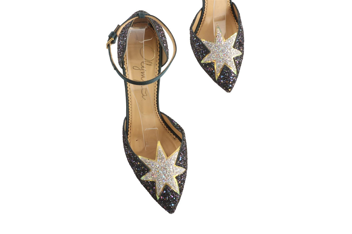 CHARLOTTE OLYMPIA NAVY GLITTER PUMPS EU 40 UK 7 US 10