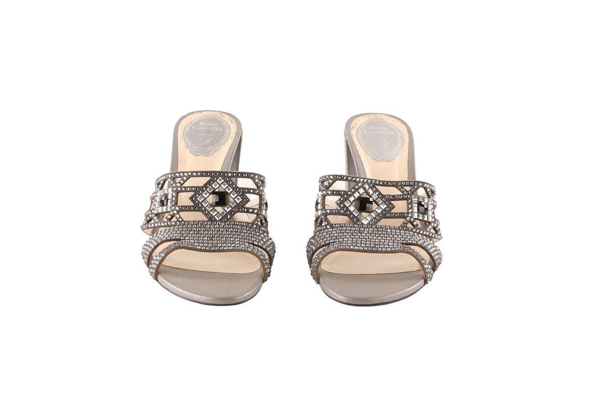 RENÉ CAOVILLA GREY LEATHER MULES EU 38.5 UK 5.5 US 8.5