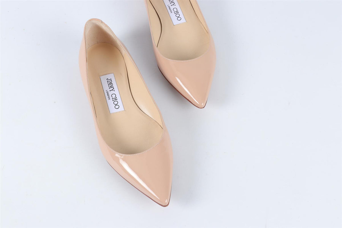 JIMMY CHOO NUDE PATENT LEATHER BALLET FLATS EU 34.5 UK 1.5 US 4.5