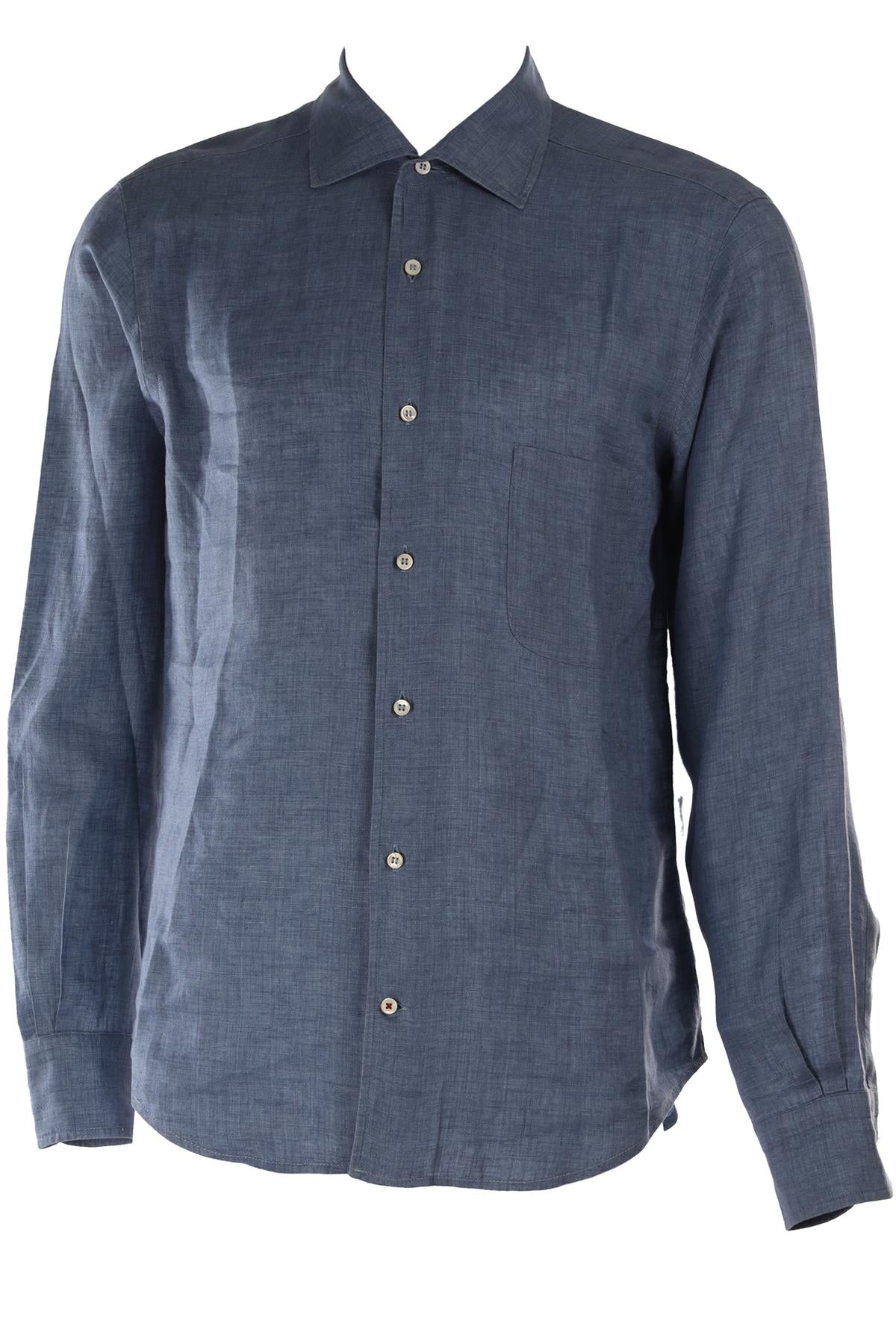 LORO PIANA BLUE MEN'S LINEN SHIRT MEDIUM