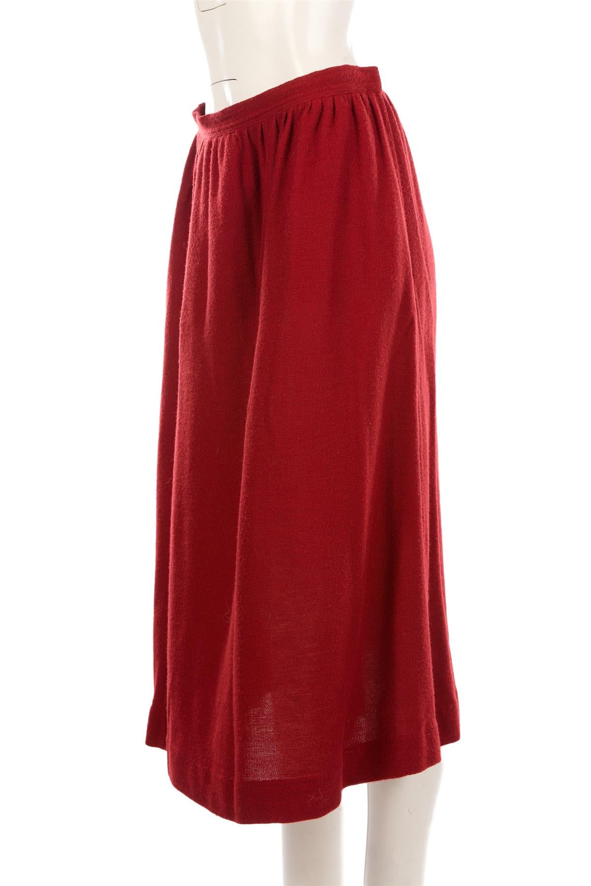CHRISTIAN DIOR RED WOOL MIDI SKIRT UK 14