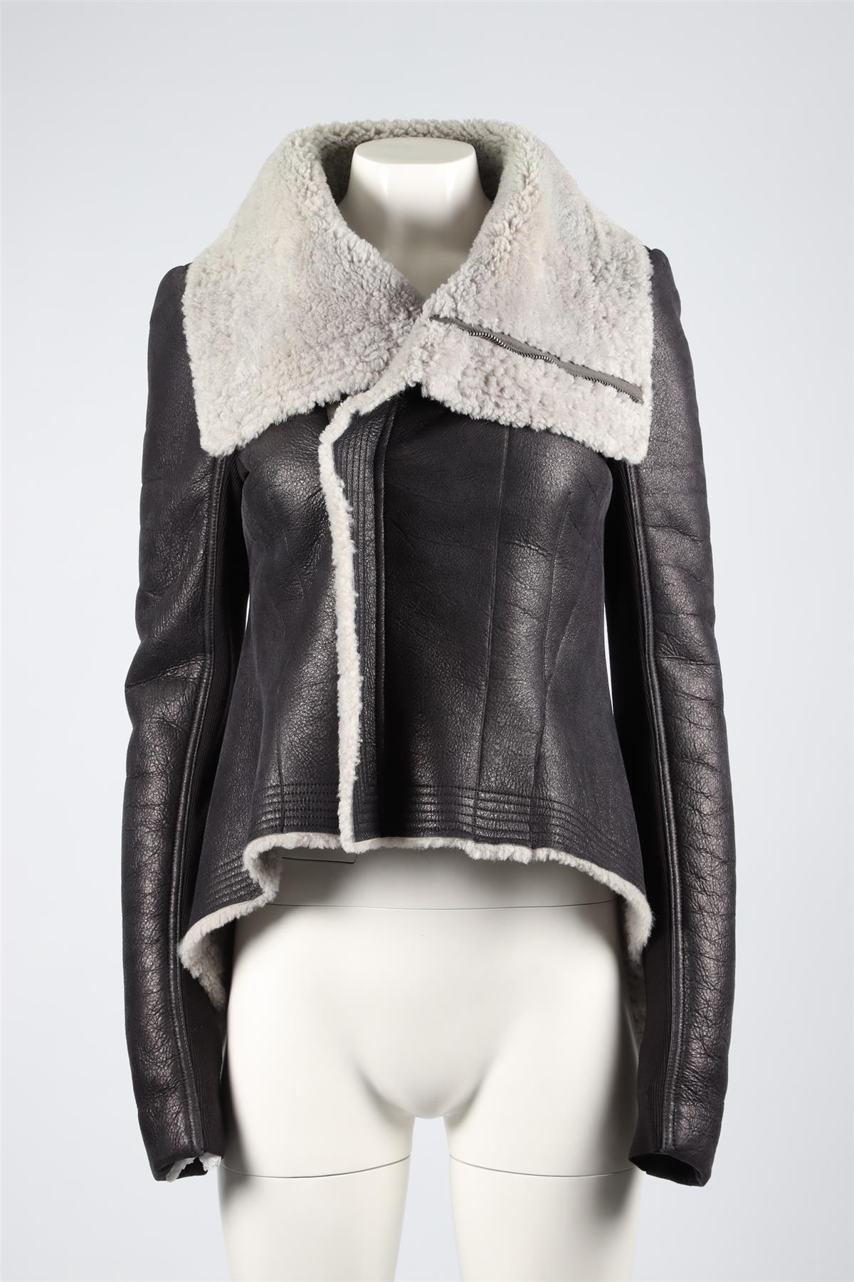 RICK OWENS BLACK LEATHER AND SHEARLING JACKET IT 46 UK 14