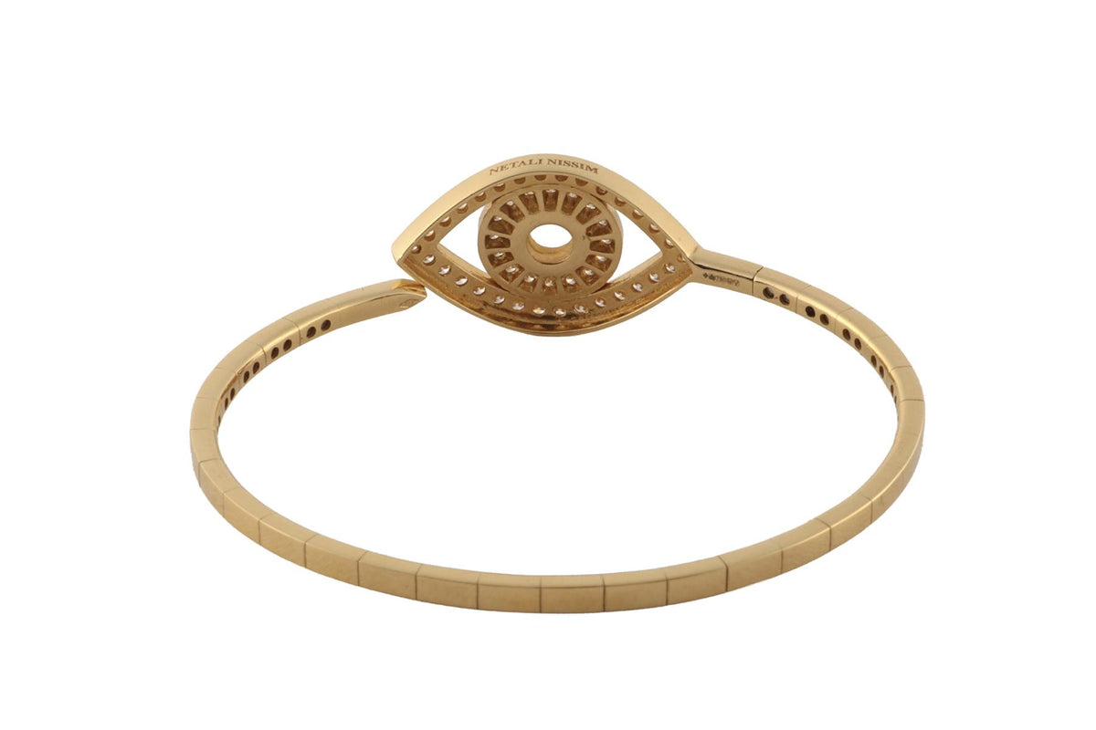 NETALI NISSIM ICONIC EYE 18K YELLOW GOLD AND ROSE QUARTZ BRACELET