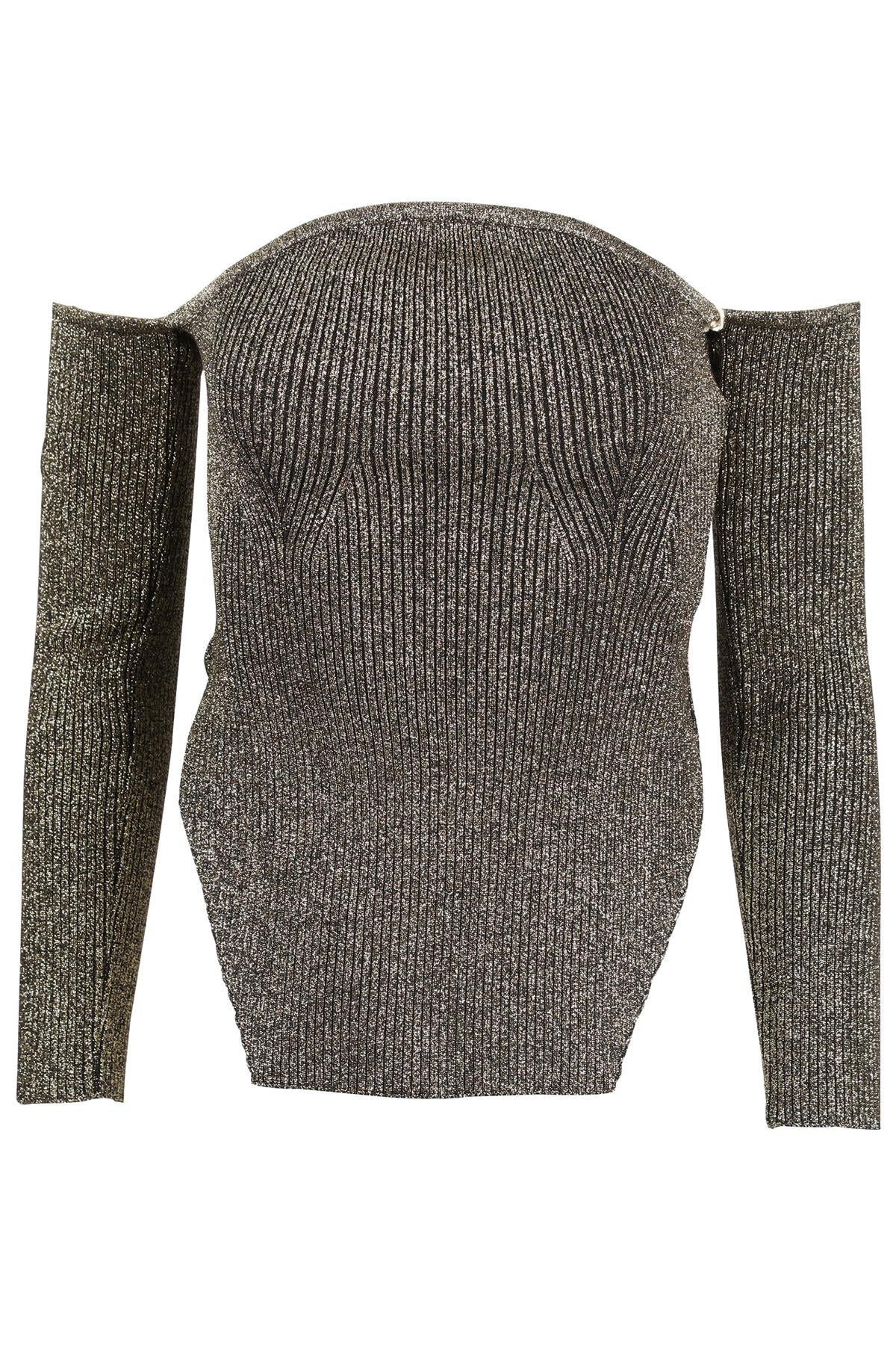 KHAITE GOLD OFF THE SHOULDER KNIT TOP SMALL