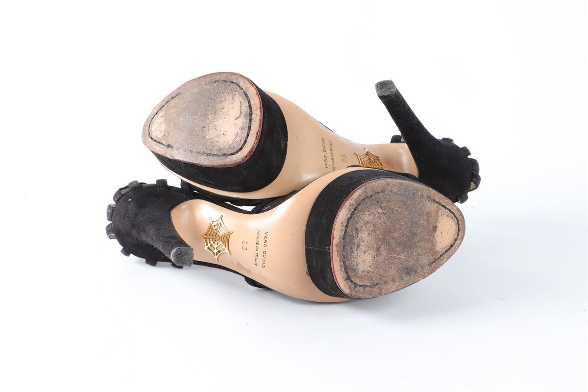 CHARLOTTE OLYMPIA BLACK SUEDE PLATFORM SANDALS EU 36 UK 3 US 6