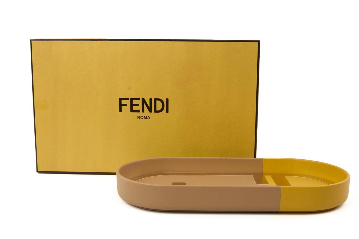 FENDI YELLOW O'LOCK OVAL LEATHER TRAY