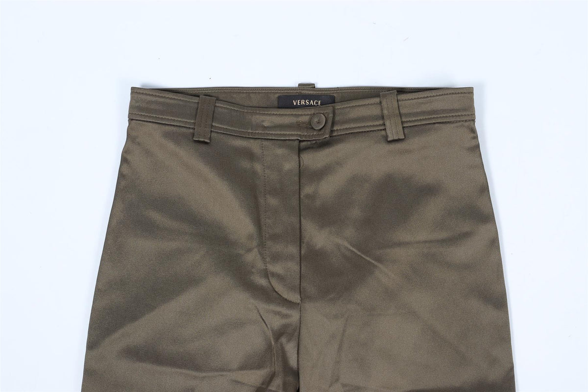 VERSACE GREEN VINTAGE SATIN SKINNY PANTS IT 38 UK 6