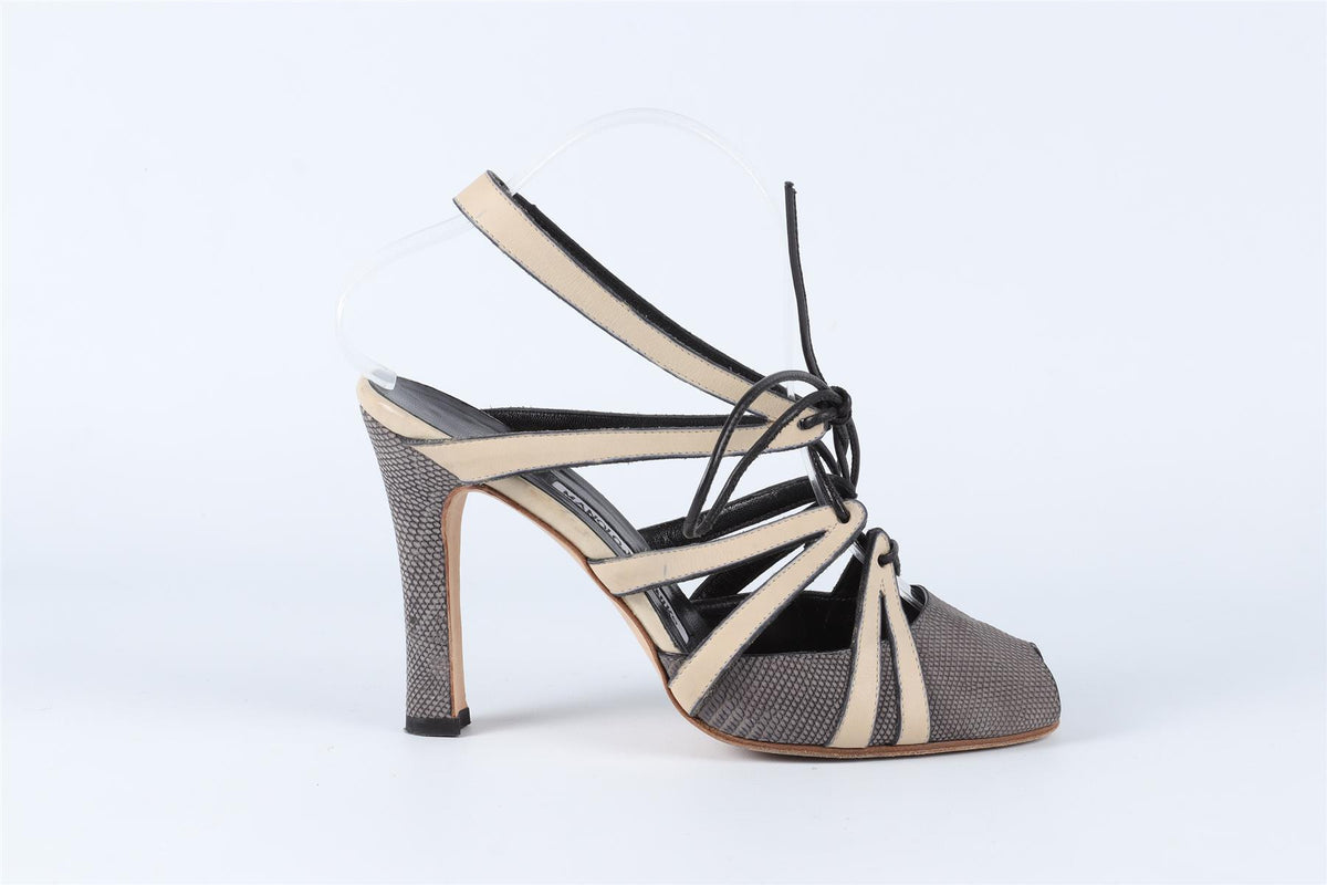 MANOLO BLAHNIK GREY LEATHER SANDALS EU 38 UK 5 US 8