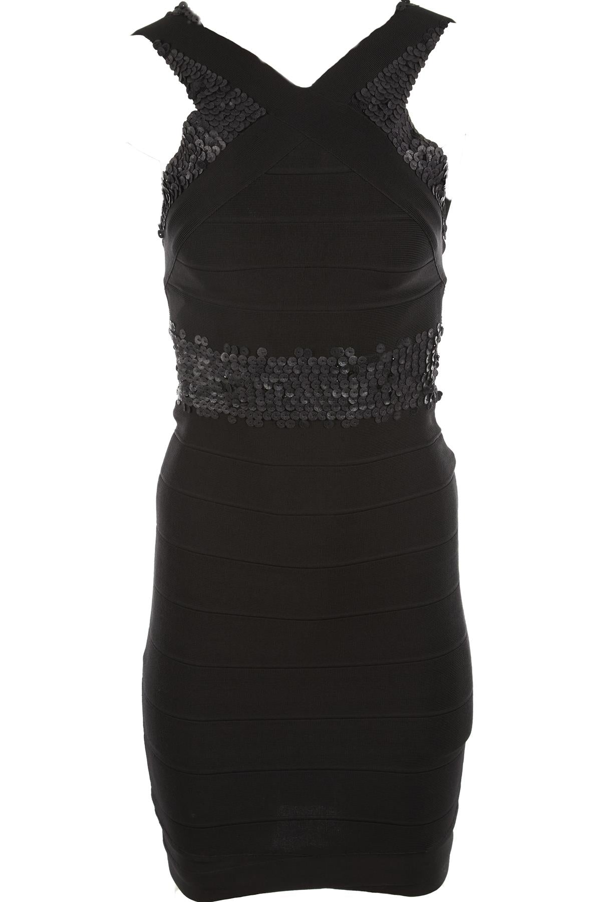 HERVE LEGER BLACK BANDAGE MINI DRESS SMALL