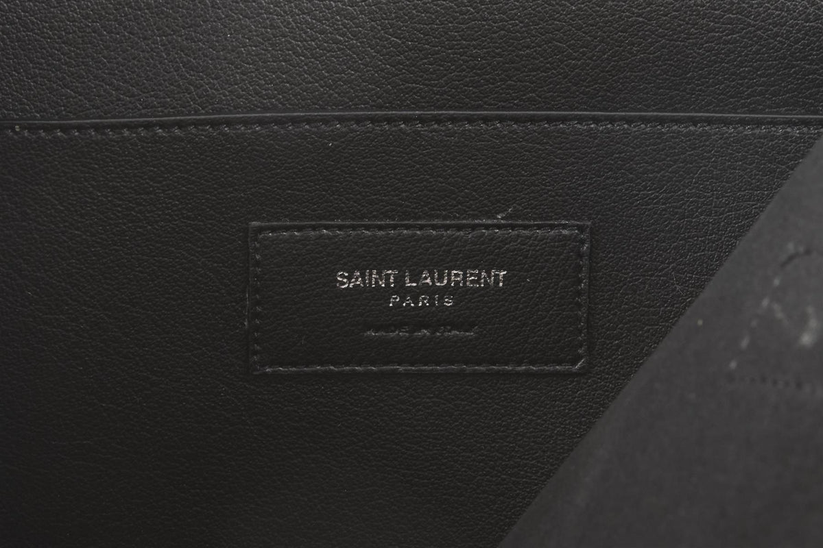 SAINT LAURENT BLACK MEN'S BOLD LEATHER BRIEFCASE