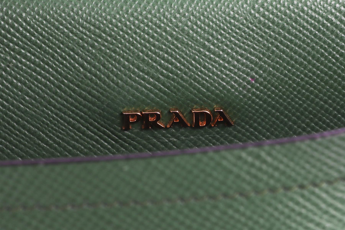 PRADA GREEN DOUBLE MEDIUM SAFFIANO LEATHER TOTE BAG