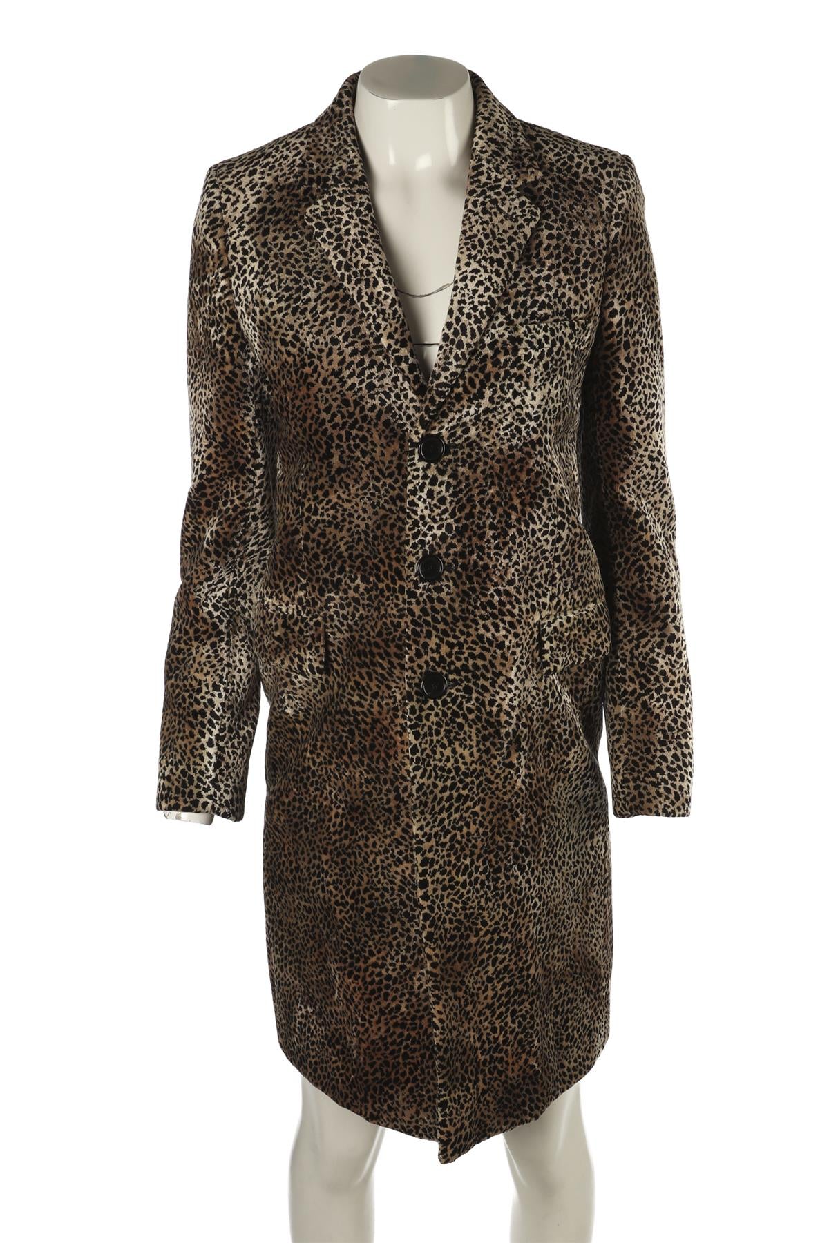 SAINT LAURENT BROWN AND BLACK PRINTED VELVET COAT FR 36 UK 8