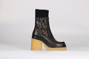 CHLOÉ TWEED AND LEATHER ANKLE BOOTS EU 38 UK 5 US 8