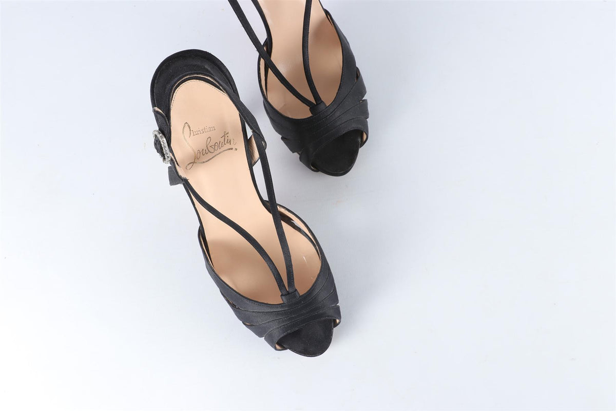 CHRISTIAN LOUBOUTIN BLACK SATIN SANDALS EU 38.5 UK 5.5 US 8.5