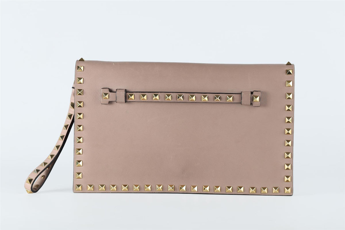 VALENTINO GARAVANI PINK ROCKSTUD LEATHER CLUTCH