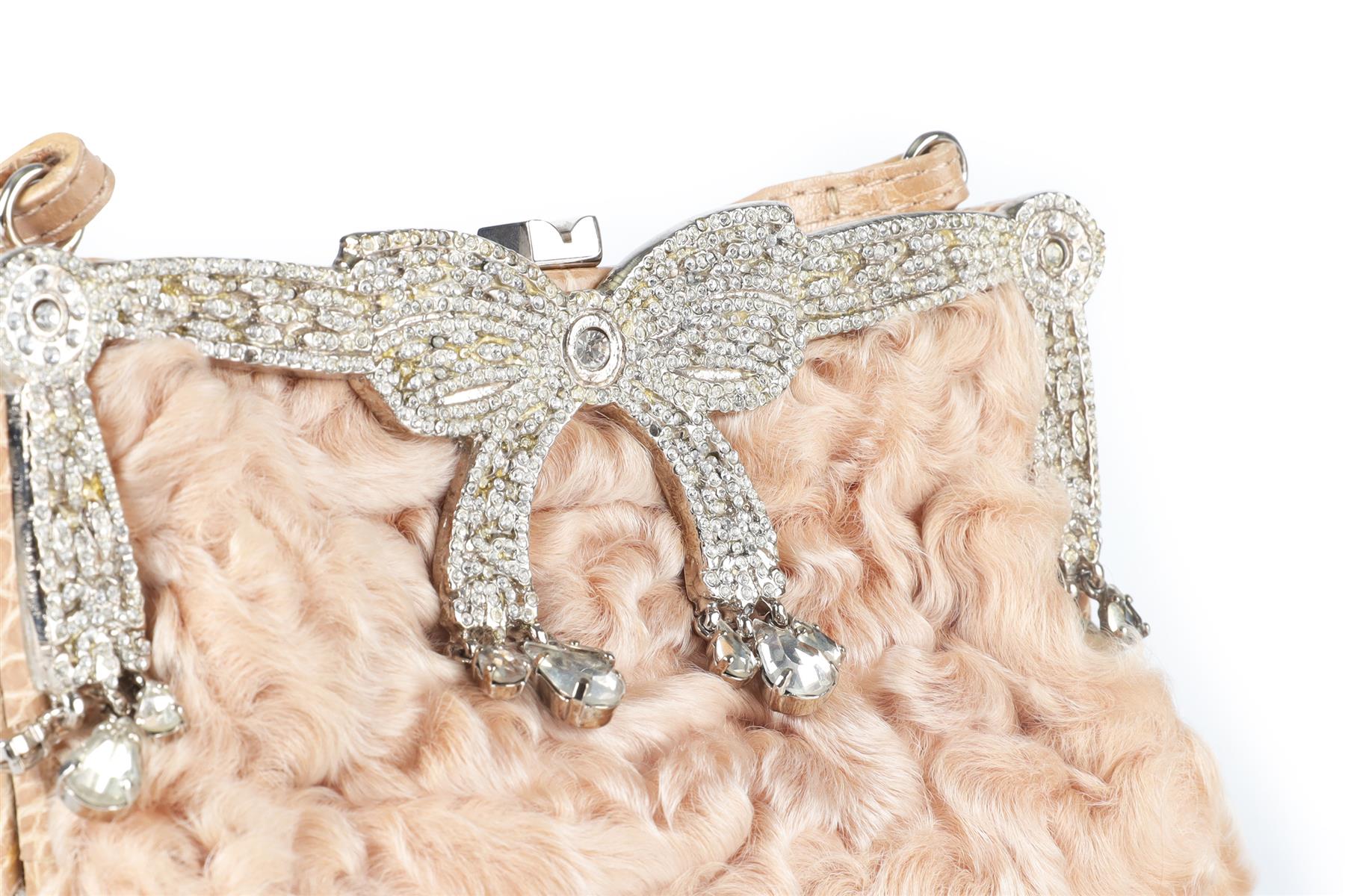 VALENTINO GARAVANI PINK VINTAGE CROCODILE AND PERSIAN LAMB TOTE BAG