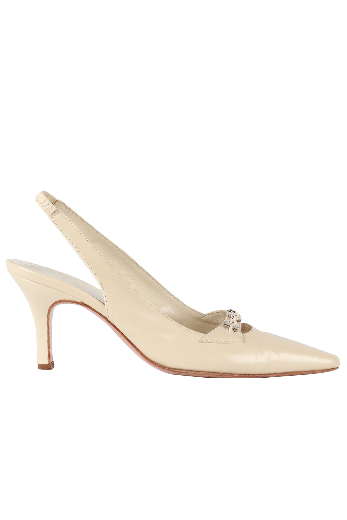 SALVATORE FERRAGAMO BEIGE LEATHER SLINGBACK PUMPS EU 37 UK 4 US 7