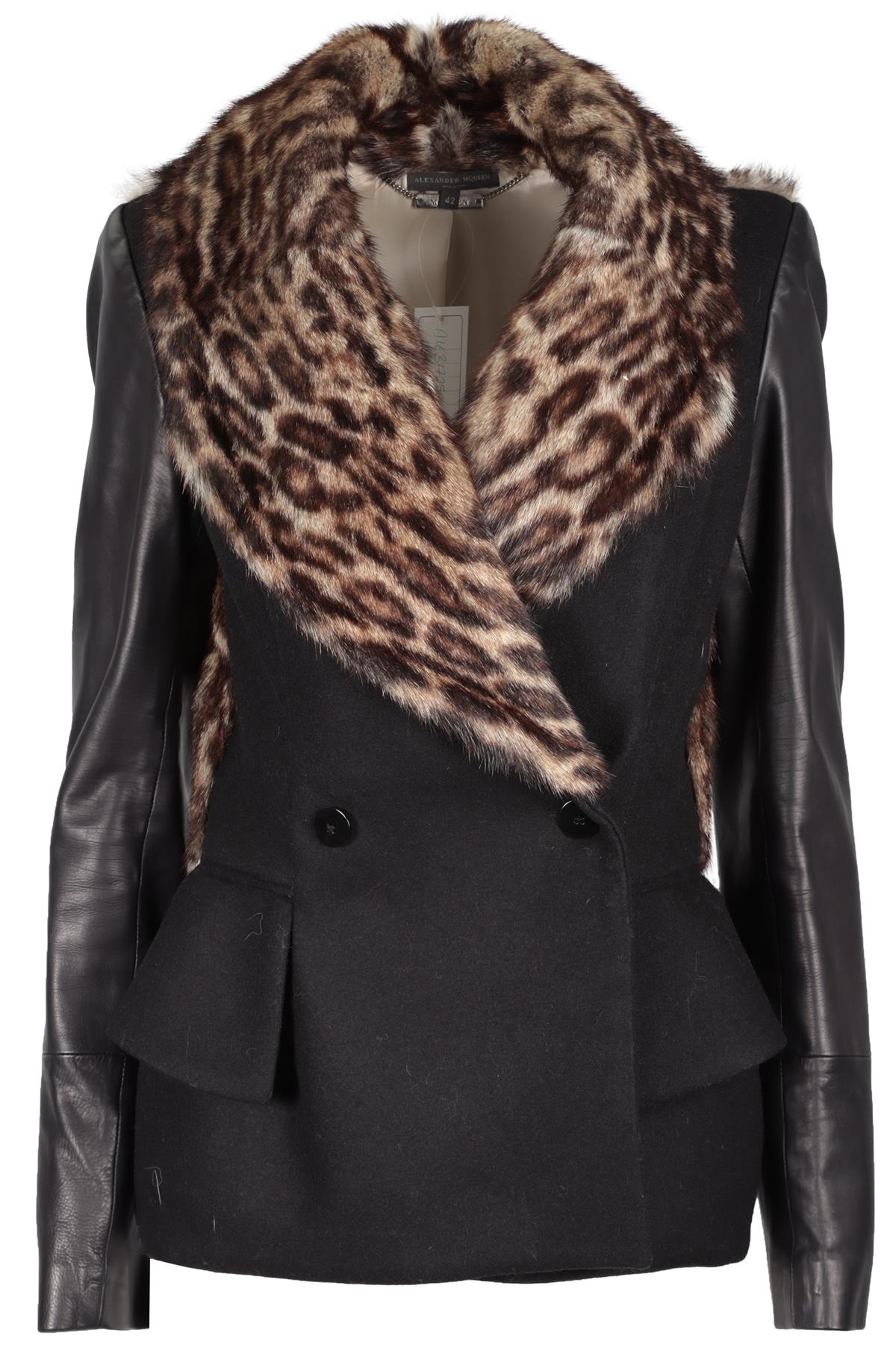 ALEXANDER MCQUEEN BLACK FUR AND WOOL JACKET IT 42 UK 10