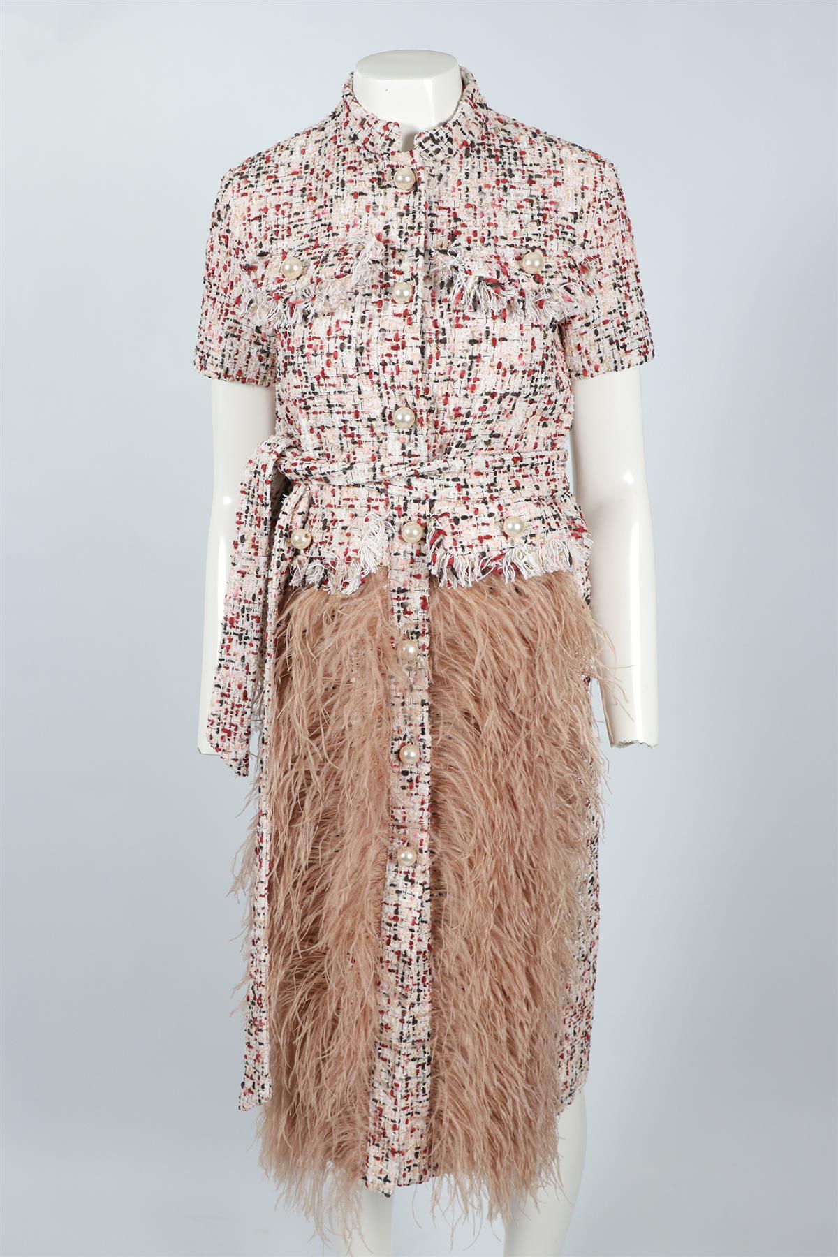 HUISHAN ZHANG PINK TWEED MAXI DRESS UK 8
