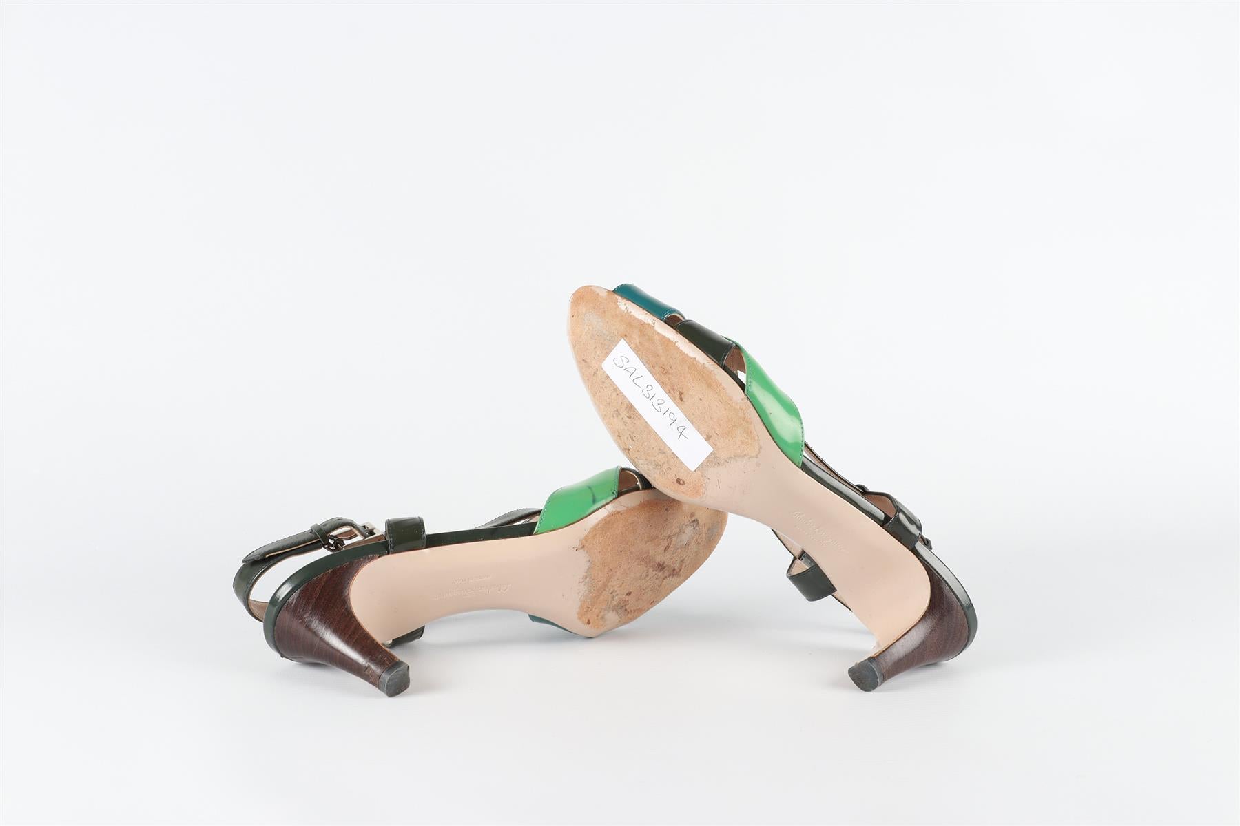 SALVATORE FERRAGAMO GREEN PATENT LEATHER SANDALS EU 37 UK 4 US 7