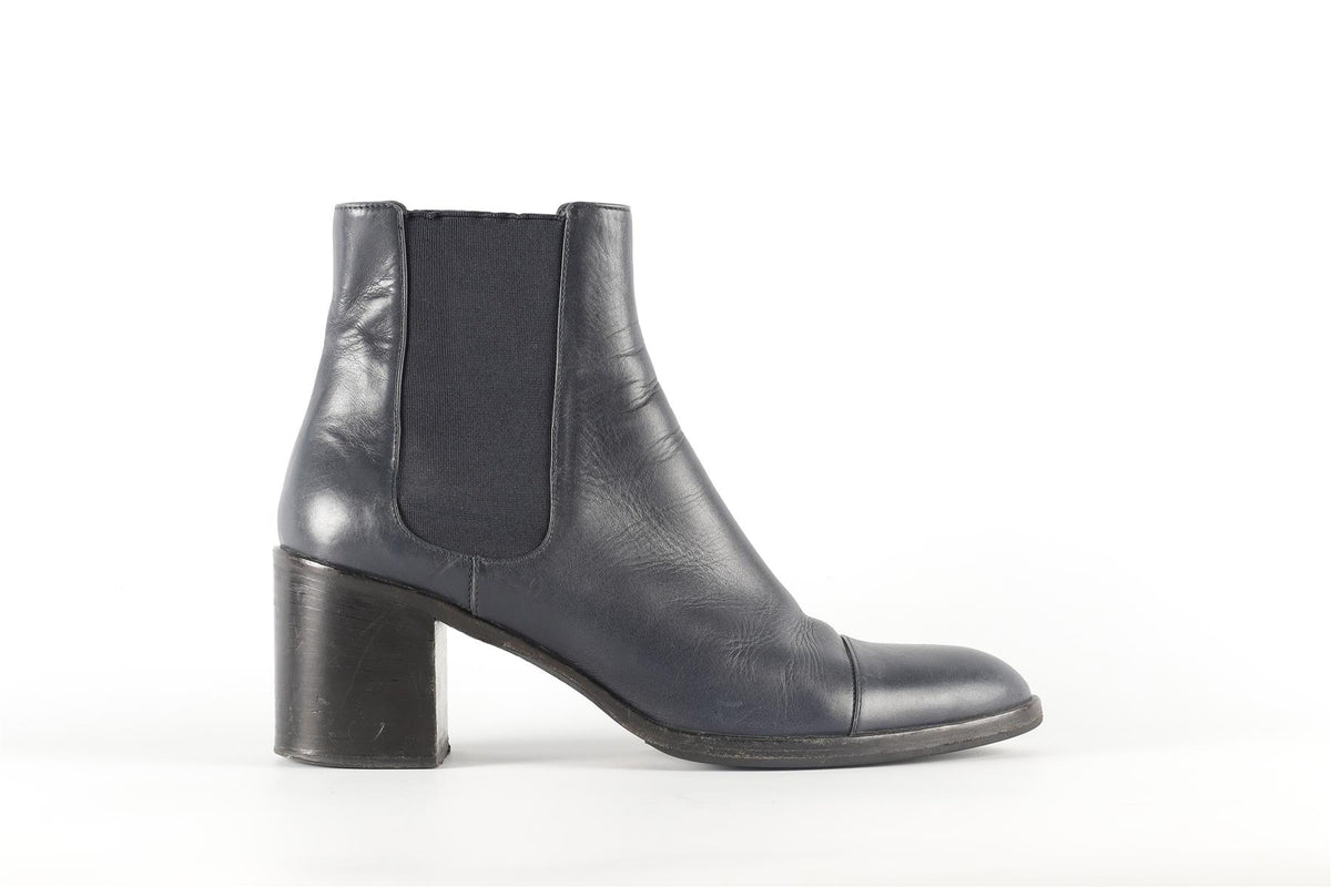 JIL SANDER NAVY LEATHER ANKLE BOOTS EU 40 UK 7 US 10