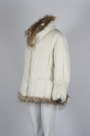 MARINA RINALDI FUR TRIMMED QUILTED PADDED SHELL JACKET UK 18