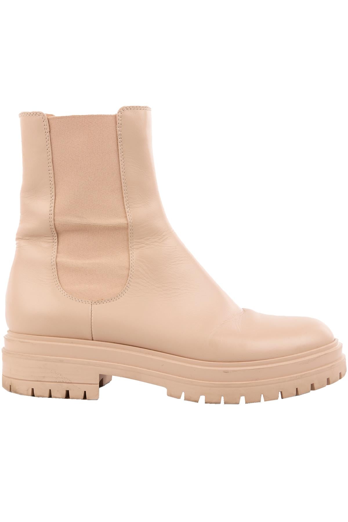 GIANVITO ROSSI BEIGE LEATHER ANKLE BOOTS EU 39 UK 6 US 9