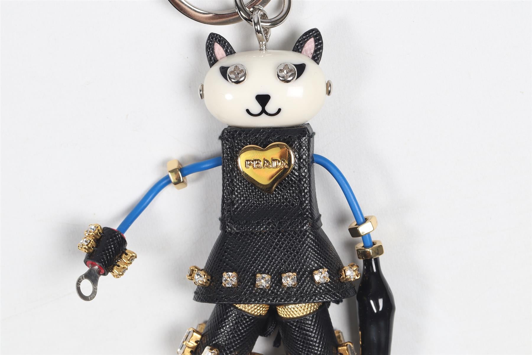 PRADA BLACK CAT LEATHER KEYCHAIN