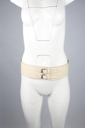 PLEIN SUD CREAM LEATHER WAIST BELT FR 38 UK 10