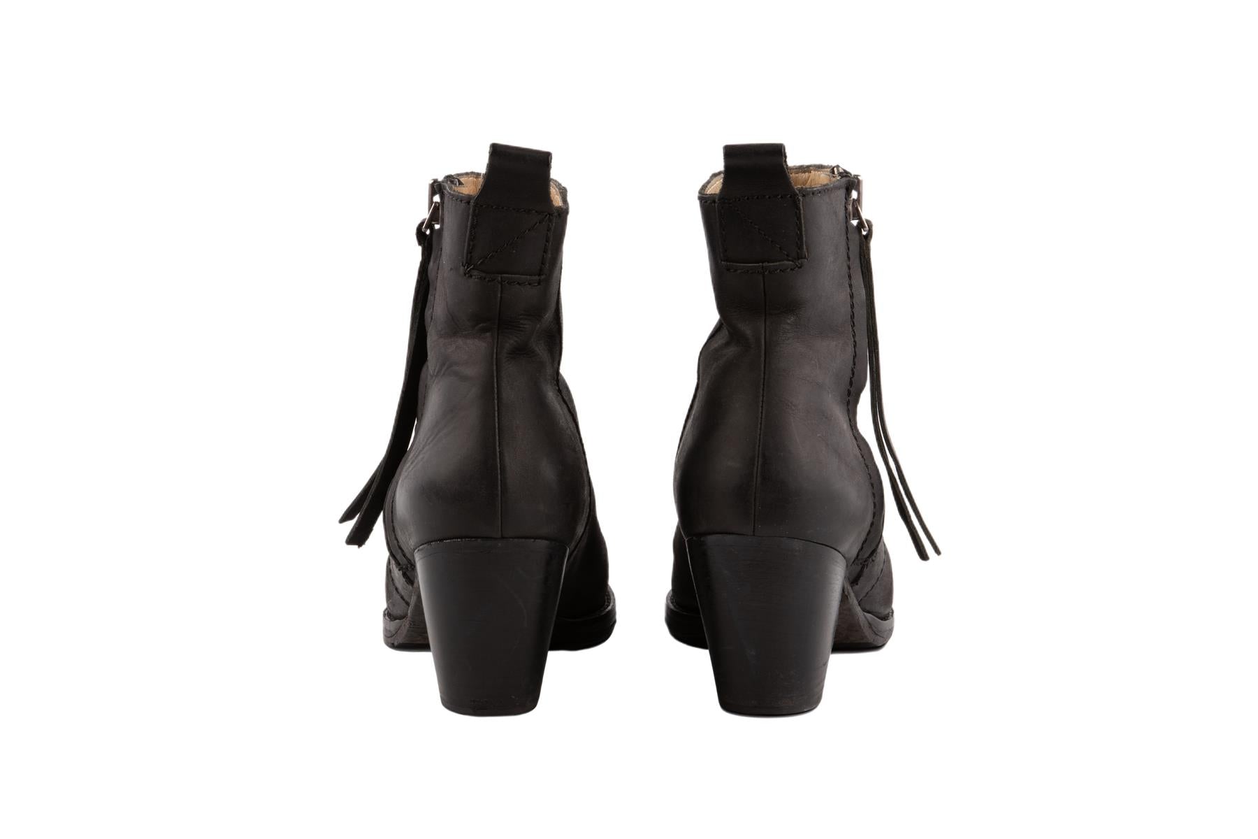 ACNE STUDIOS BLACK LEATHER ANKLE BOOTS EU 39