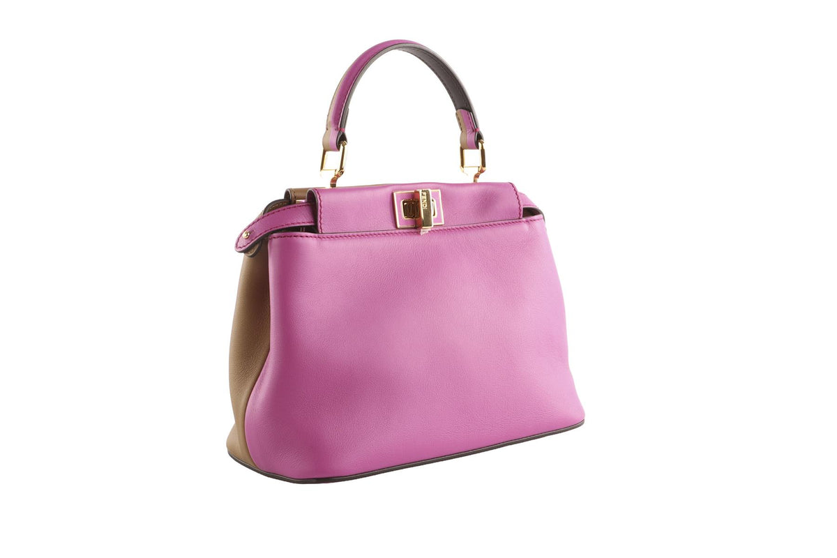 FENDI PINK PEEKABOO MINI BICOLOR LEATHER TOTE BAG