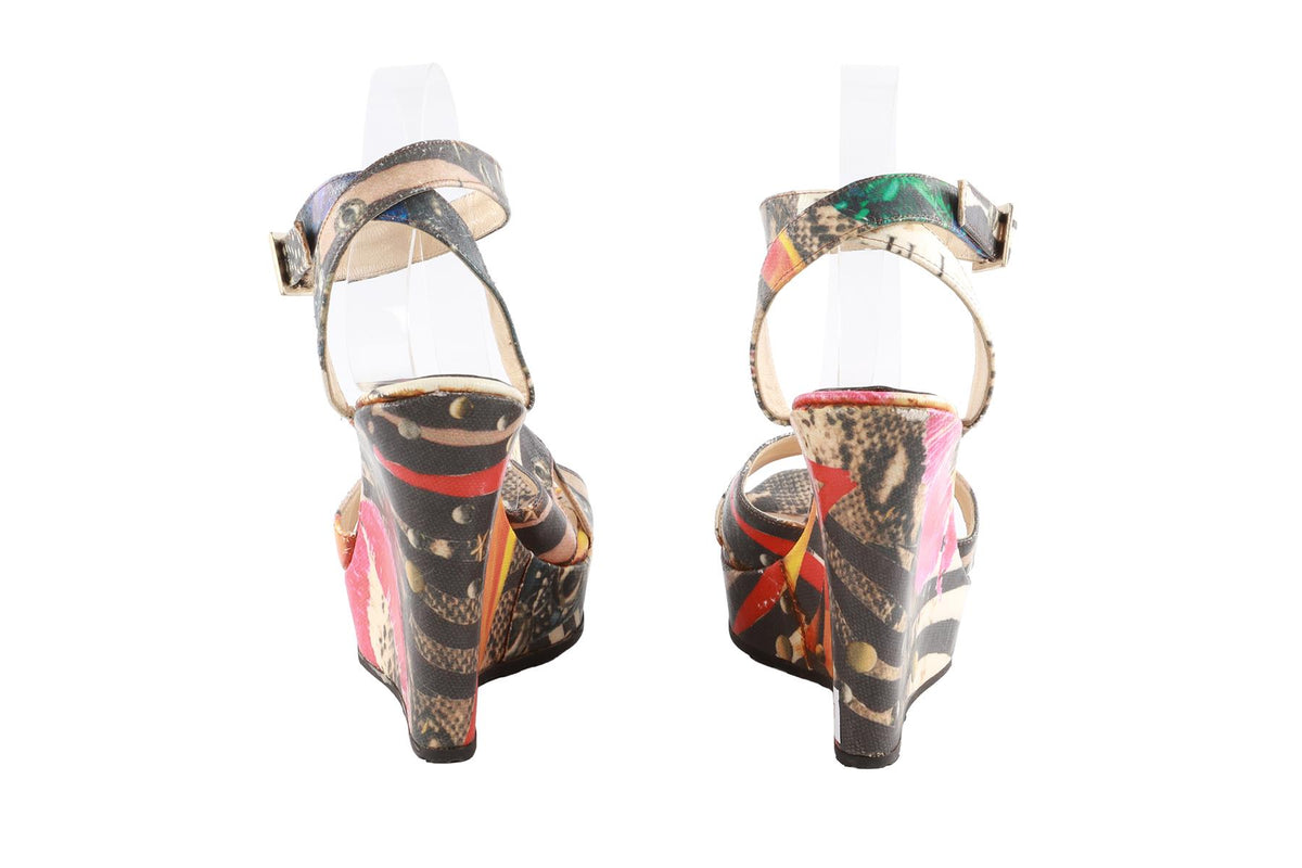 JIMMY CHOO MULTI FABRIC WEDGE SANDALS EU 40 UK 7 US 10