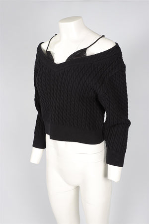 T BY ALEXANDER WANG BLACK WOOL TOP X-SMALL