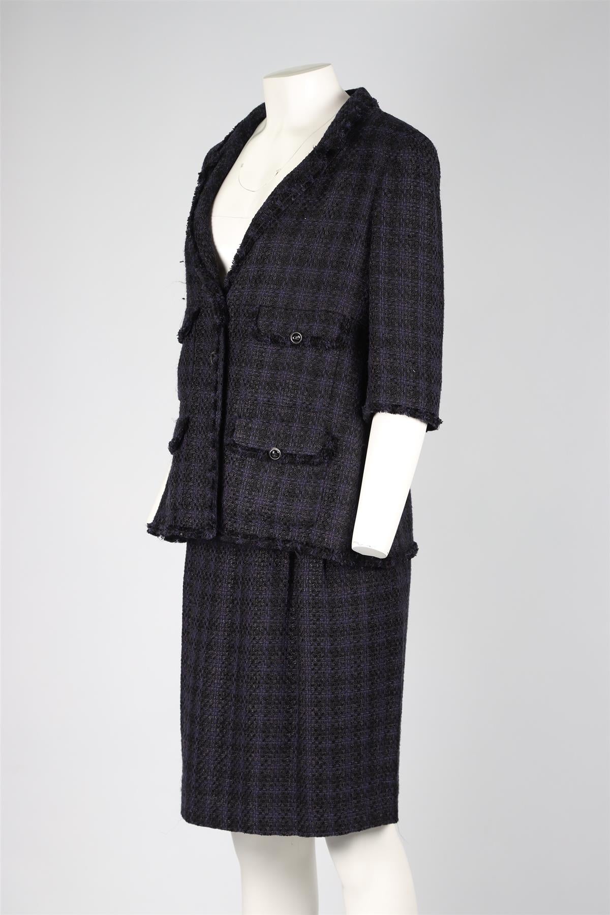 CHANEL BLUE 2007 COTTON BLEND JACKET AND SKIRT SUIT FR 44 UK 16