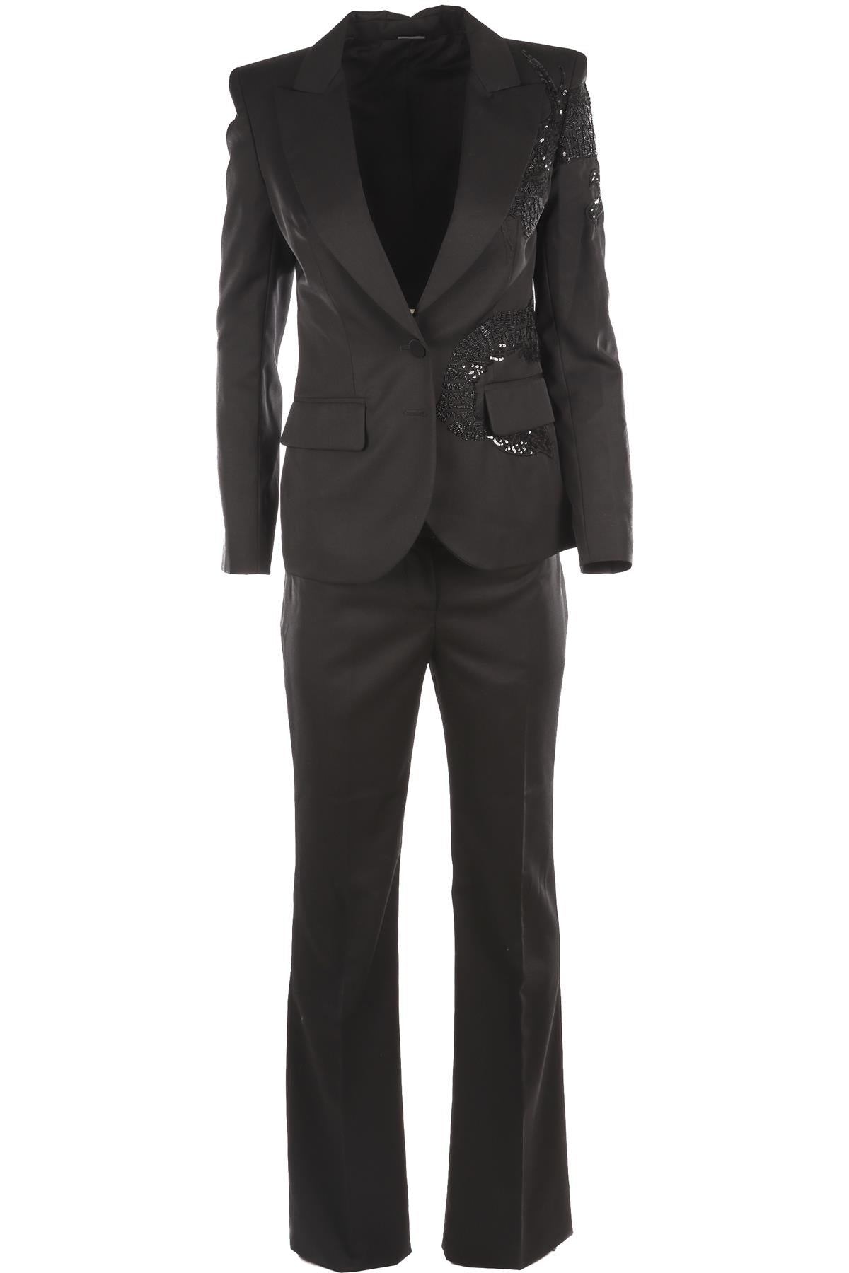 ALEXANDER MCQUEEN BLACK WOOL BLAZER AND PANT SET IT 40