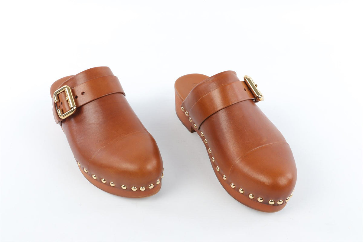 CHLOÉ BROWN LEATHER CLOGS EU 38 UK 5 US 8
