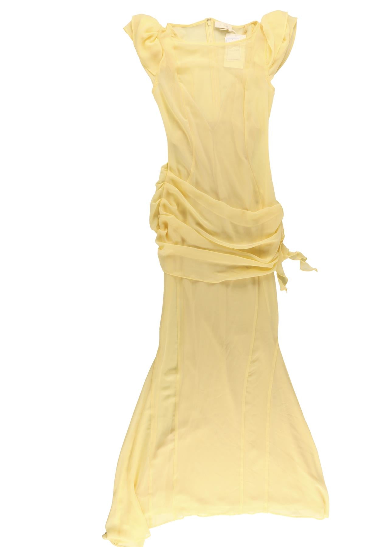 DE LA VALI YELLOW SATIN MAXI DRESS UK 4