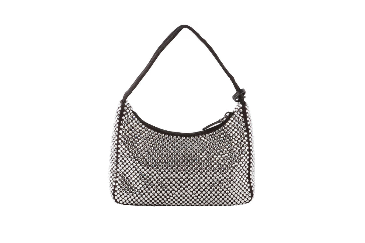 PRADA BLACK RE-EDITION 2000 CRYSTAL AND SATIN SHOULDER BAG