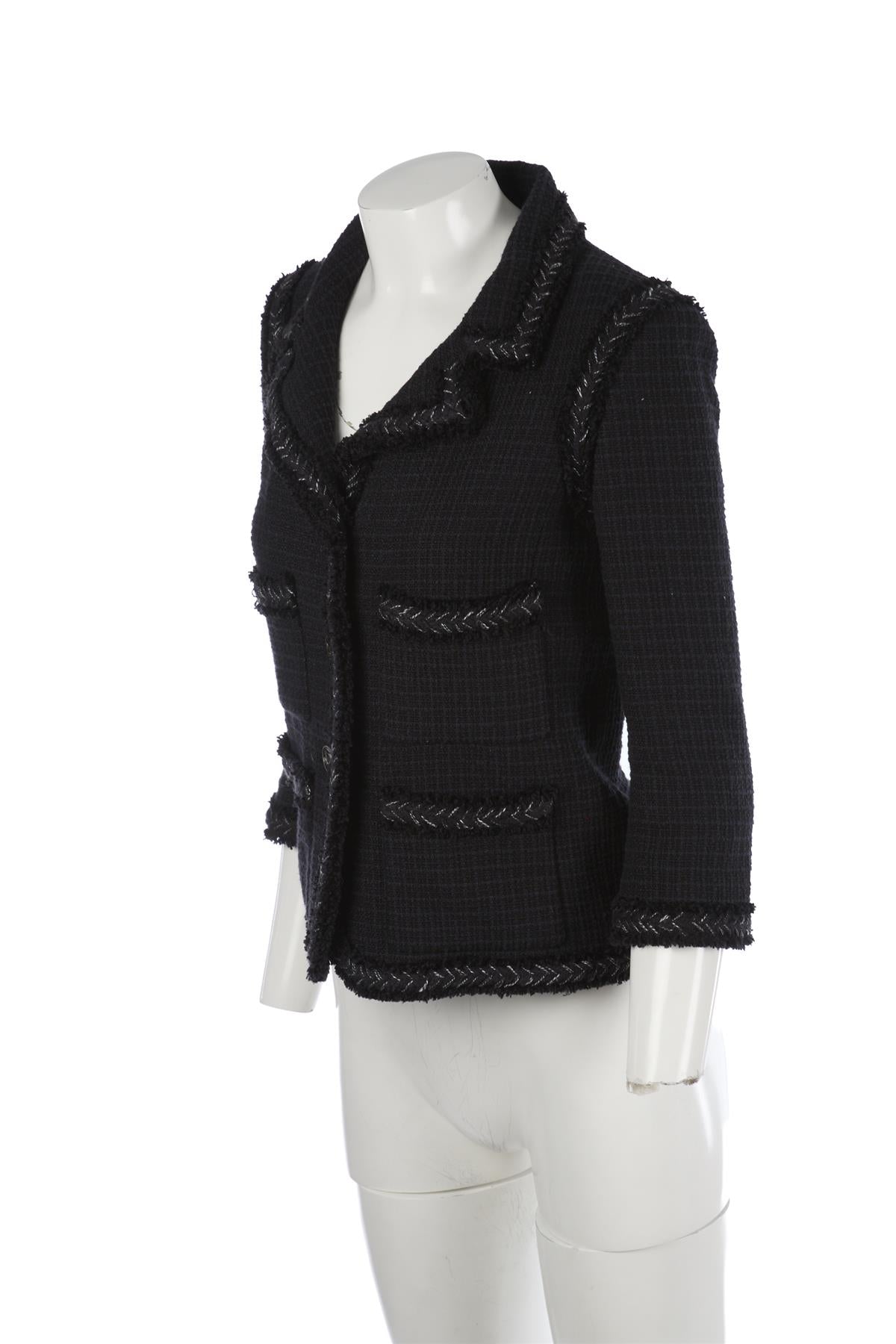 CHANEL BLACK 2008 COTTON BLAZER FR 36 UK 8