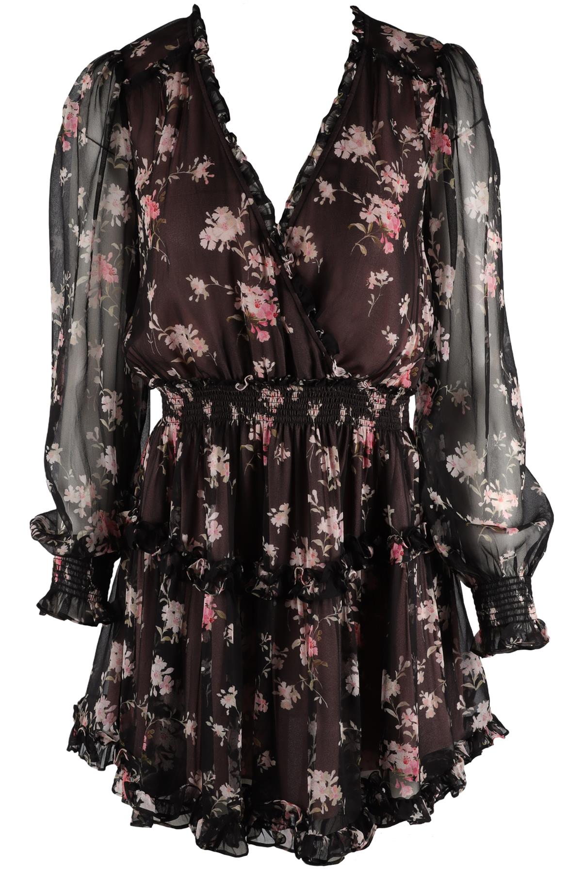LOVESHACKFANCY BLACK SILK MINI DRESS MEDIUM