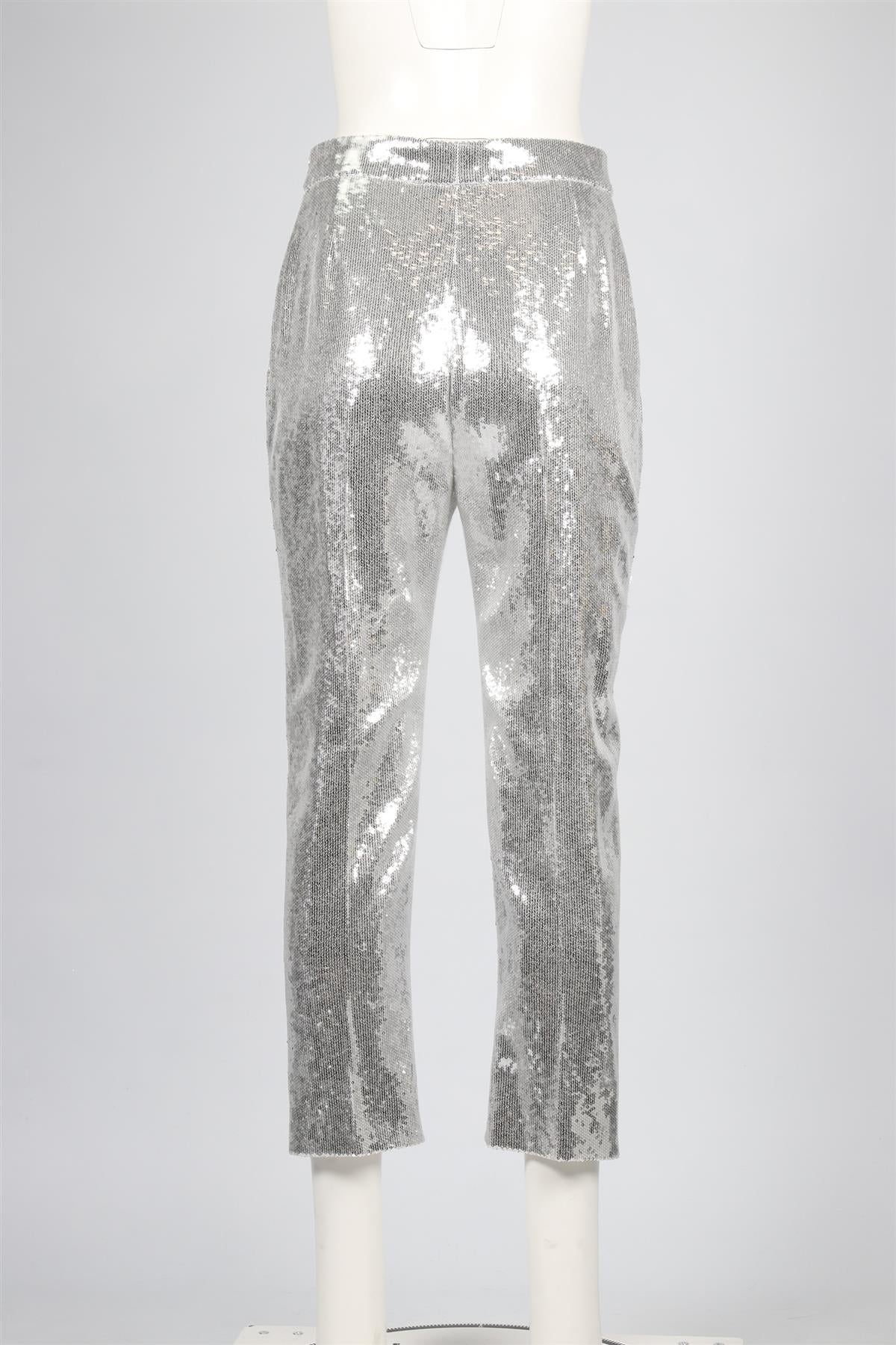 ALEXANDER MCQUEEN SILVER SEQUIN STRAIGHT LEG PANTS IT 42 UK 10