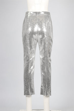 ALEXANDER MCQUEEN SILVER SEQUIN STRAIGHT LEG PANTS IT 42 UK 10