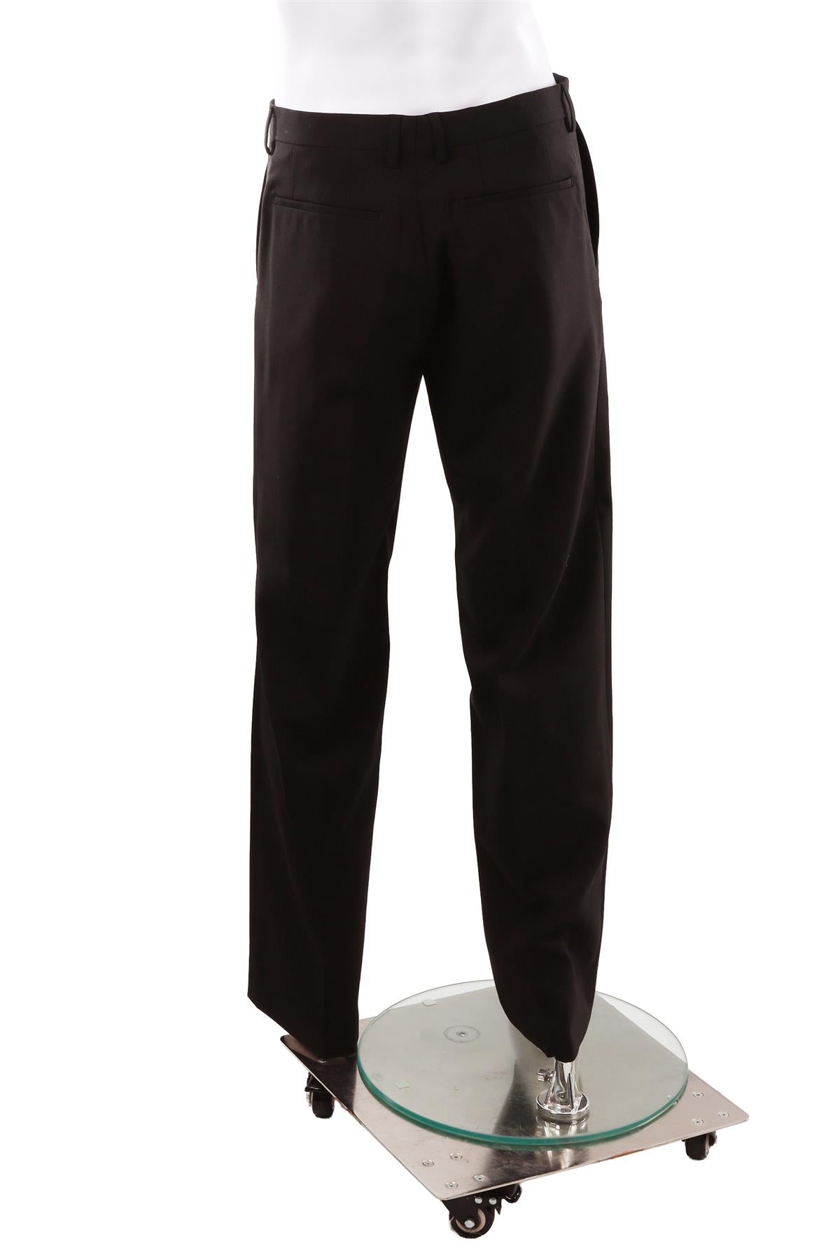 BLACK MEN'S WOOL STRAIGHT LEG PANTS