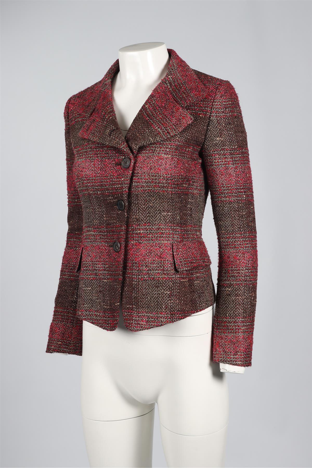 AKRIS PINK AND BROWN TWEED BLAZER SMALL