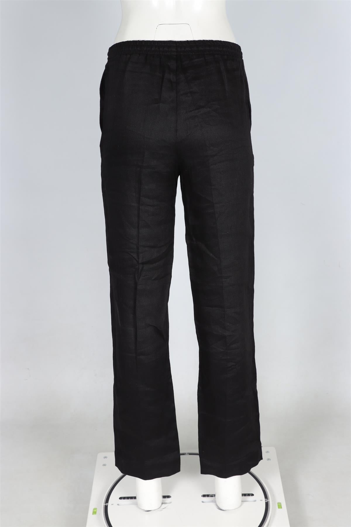 ASCENO BLACK LINEN STRAIGHT LEG PANTS XSMALL
