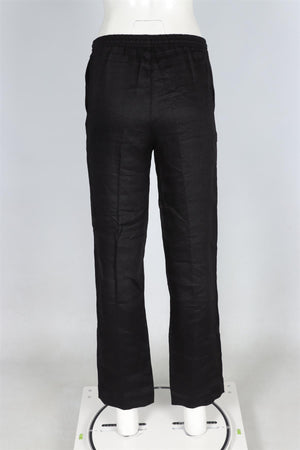 ASCENO BLACK LINEN STRAIGHT LEG PANTS XSMALL